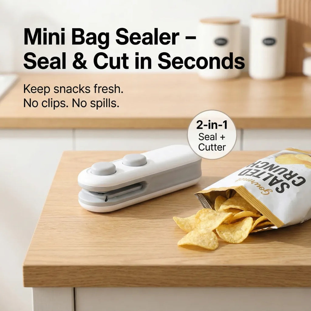 2-in-1 Mini Bag Sealer & Cutter – Rechargeable Heat Sealer